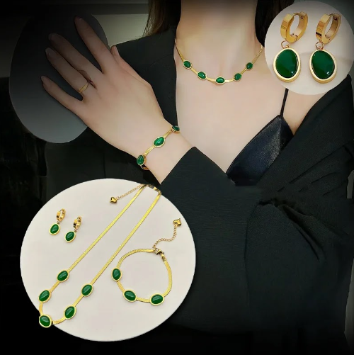 Green Crystal-Effect Jewellery Set